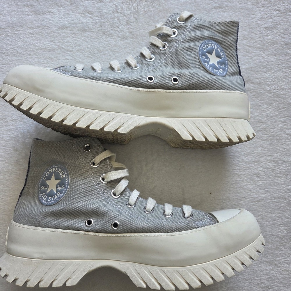 Converse High Top Canvas Lugged platform Sneakers in Light Gray and Cream